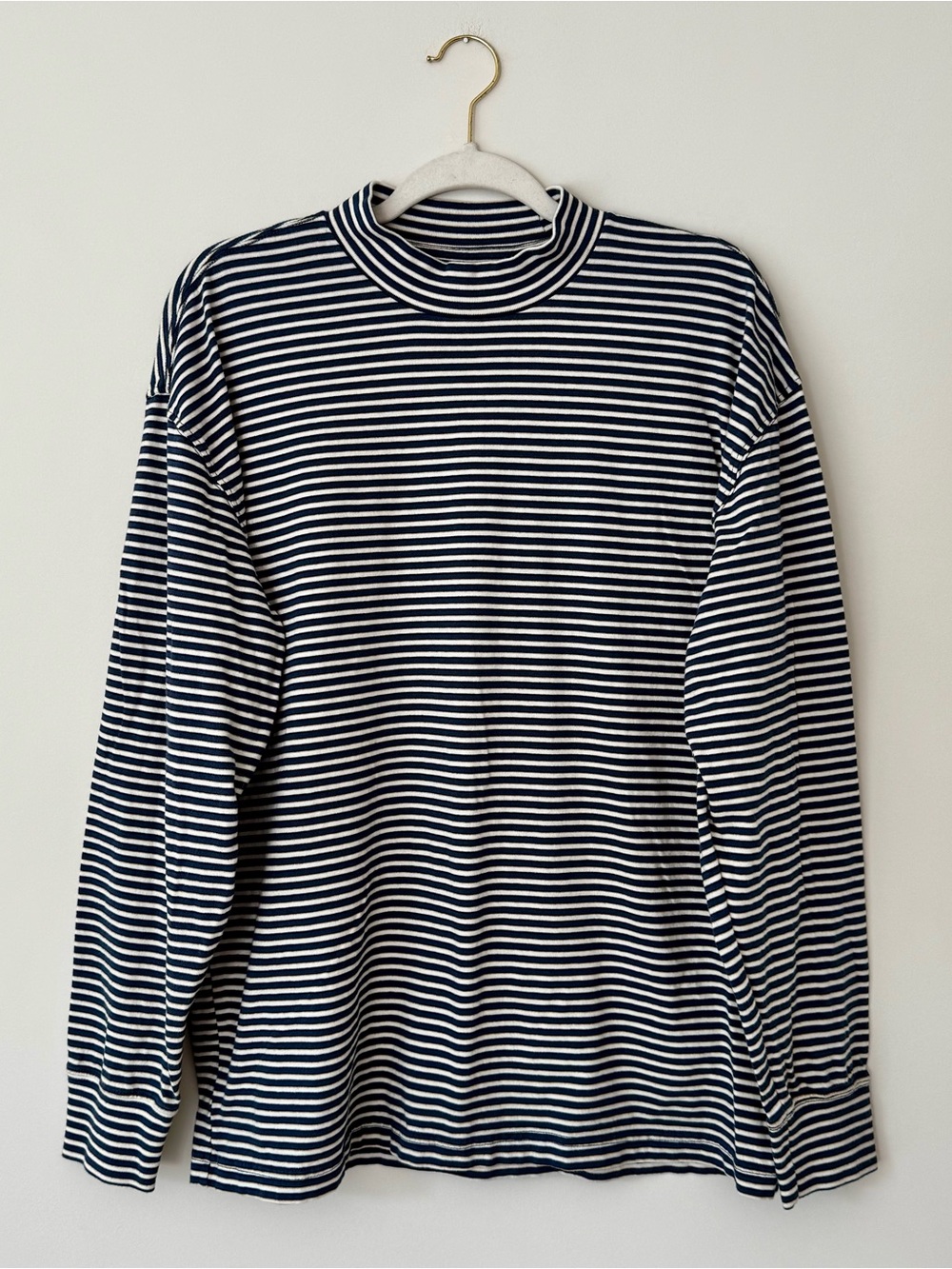 Abercrombie Soft A&F Essentials Relaxed Striped Long Sleeve Mock Neck Tee – L
